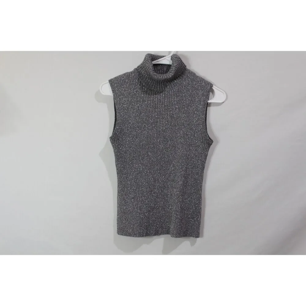 Cable and Gauge Grey/Silver Ribbed Turtleneck tank‎ PL